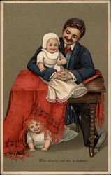 Man with Two Babies Postcard