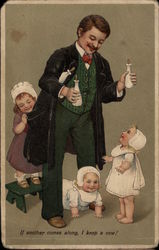 Father With Three children Postcard