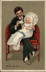 Man Feeding a Baby Postcard