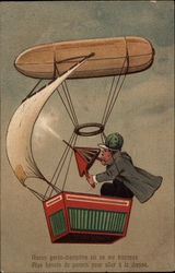 Man in Flying Wind Machine Postcard