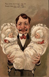 Father Holding Twins Babies Postcard Postcard