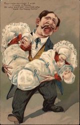 Father With Four Babies Postcard