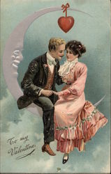 To My Valentine - Couple Sitting on Moon Postcard