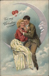 To My Valentine - Couple Sitting on Moon Postcard