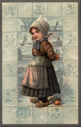 Dutch Girl with Fruit on Tile Background Postcard