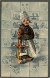 Dutch Girl with Basket of Poppies Postcard