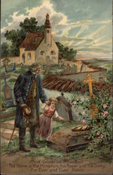 Father & Daughter at Cemetery Religious Postcard Postcard