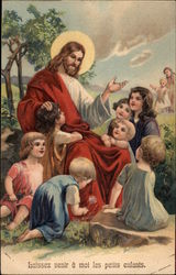 Jesus Preaching to Group of Children Religious Postcard Postcard