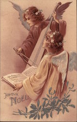 Two Angels Playing Instrument and Singing Postcard Postcard