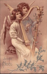 Two Angels Playing a Harp Postcard Postcard