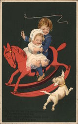 Children on Rocking Horse Postcard Postcard