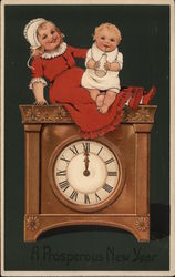 Two Babies on a Clock Postcard