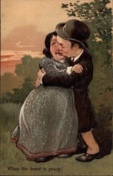 Older Couple Kissing in Field Couples Postcard Postcard