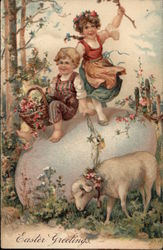 Easter Greetings With Children Postcard Postcard