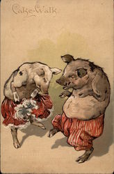 Two Clothed Pigs Dancing Postcard Postcard