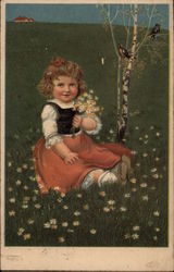 Little Girl Holds Bouquet of Field Flowers Postcard