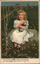 Girl Holding Cat Girls Postcard Postcard