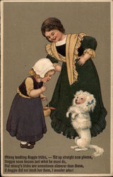 Two Girls with White Dog Postcard