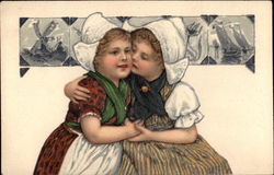 Two Dutch Girls Embracing Postcard