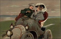 Couple in Old-Fashioned Car Cars Postcard Postcard