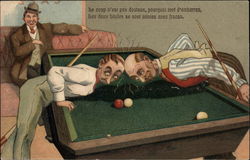 Three Men Playing Pool Postcard