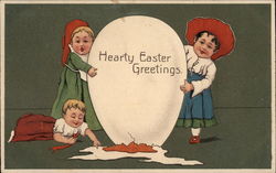 Hearty Easter Greetings - Children with Giant Egg With Children Postcard Postcard