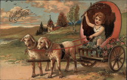 Child with Egg Cart and Lambs Postcard