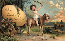 Best Easter Wishes - Child Riding a Lamb With Lambs Postcard Postcard