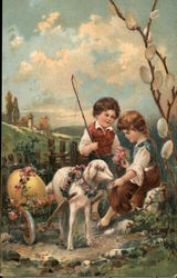 Children and Lamb With Children Postcard Postcard