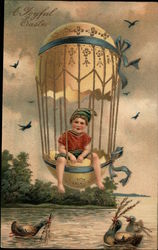 Easter Egg Hot Air Balloon With Children Postcard Postcard