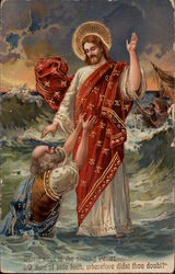 Christ says to the sinking Peter: Religious Postcard Postcard