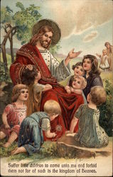 Jesus Preaching to Children Religious Postcard Postcard