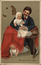 Man at Desk with Two Babies Postcard Postcard