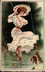 Fishing is Enjoyed by Both Sexes Postcard