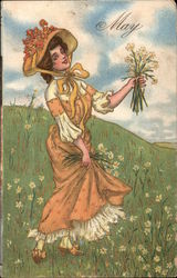 Woman in Field with Daisies Postcard