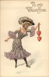 To My Valentine - Woman with Hearts Postcard