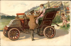 Valentine - Couple and Vintage Car with Cupid Postcard