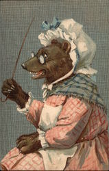 Bear Dressed as an Old Lady with Bonnet, Glasses and Cane Bears Postcard Postcard