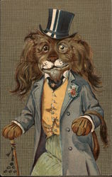 Lion in Fancy Dress with Monocle Dressed Animals Postcard Postcard