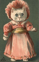 White Kitten in Pink Dress and Bonnet Cats Postcard Postcard