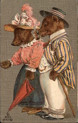 Brown Bear Couple in Clothing Bears Postcard Postcard