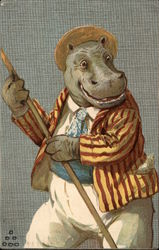 Hippo in Boating Outfit Postcard