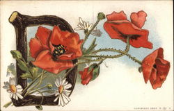 D With Poppies Alphabet Letters Postcard Postcard