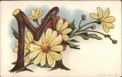 Large Wooden M with Yellow Flowers Postcard