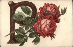 Large Wooden P with Roses Alphabet Letters Postcard Postcard