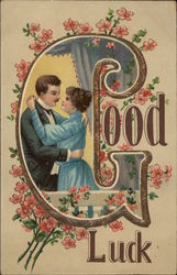 Good Luck - Couple and Flowers - Letter G Postcard