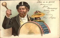 Man Using Drum and Cymbals Postcard