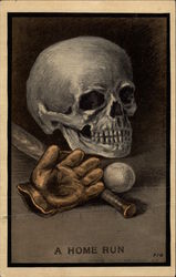 Skull with Baseball, Glove and Bat Death Postcard Postcard