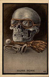 Skull with Driving Goggles, Gloves and Horn Postcard