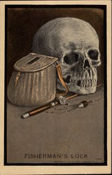 Skull With Fishing Rod and Gear Postcard